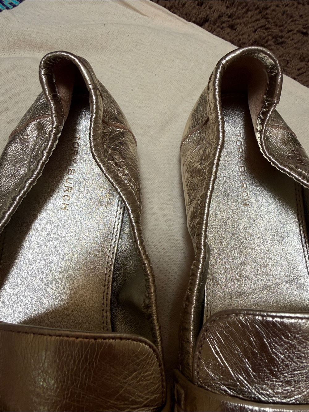 Tory Burch Ballet Loafers women size 9.5 in sparkling gold - Picture 5 of 6